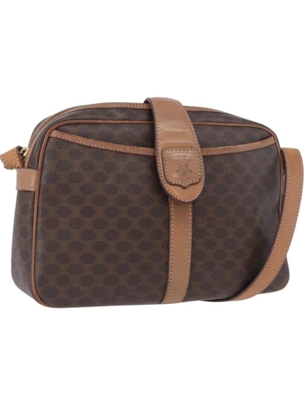 CELINE Macadam Canvas Shoulder Bag PVC Leather Brown Gold